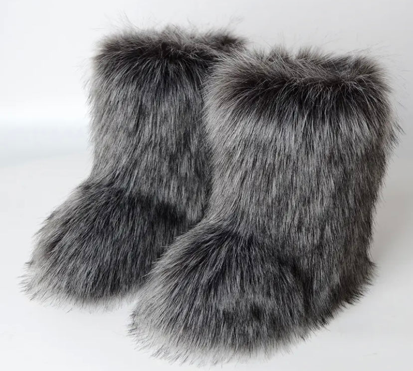 Ash grey fur boots