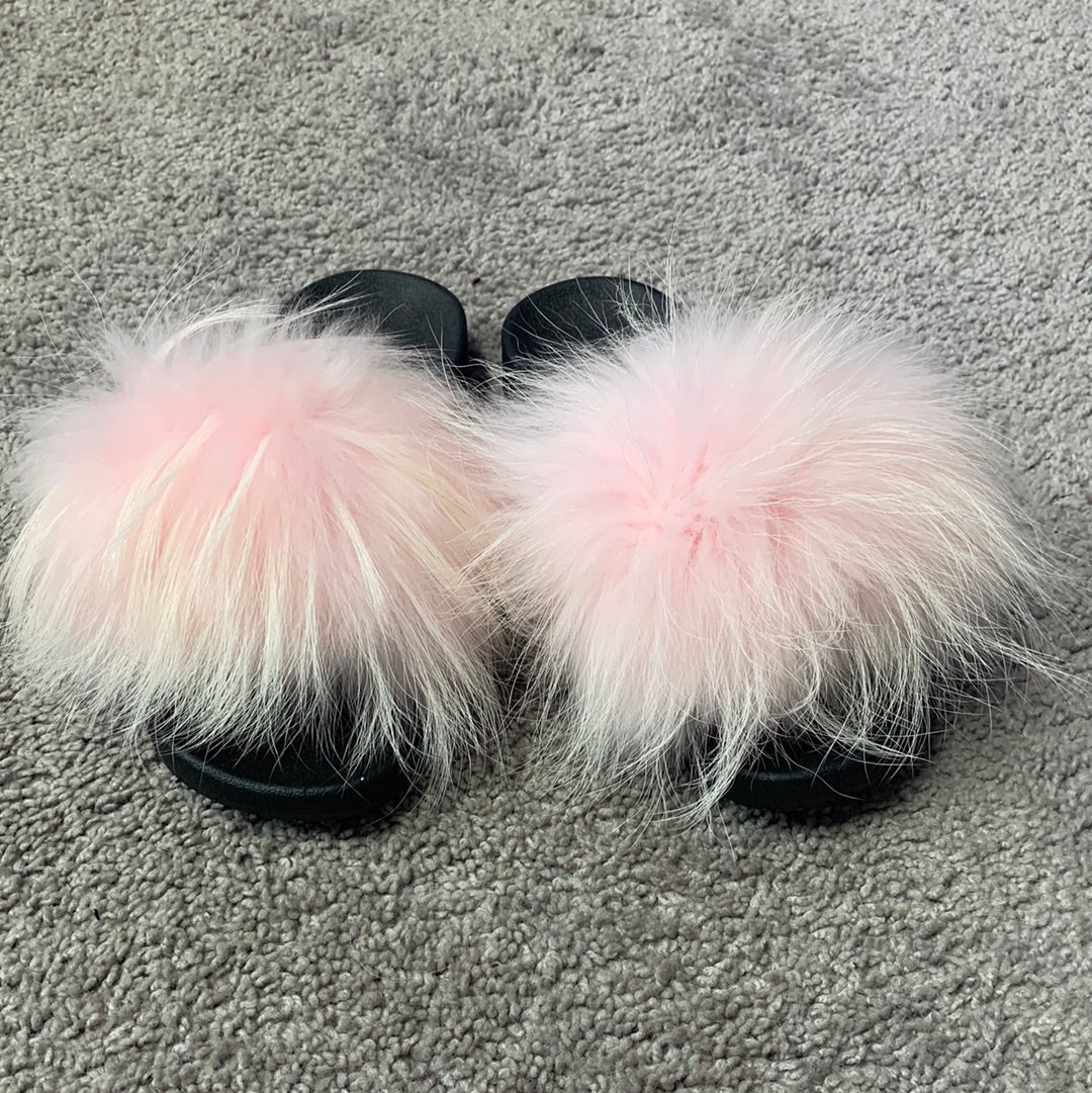 Baby pink fur slides