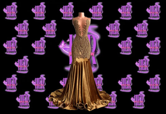 Gold crystal prom dress